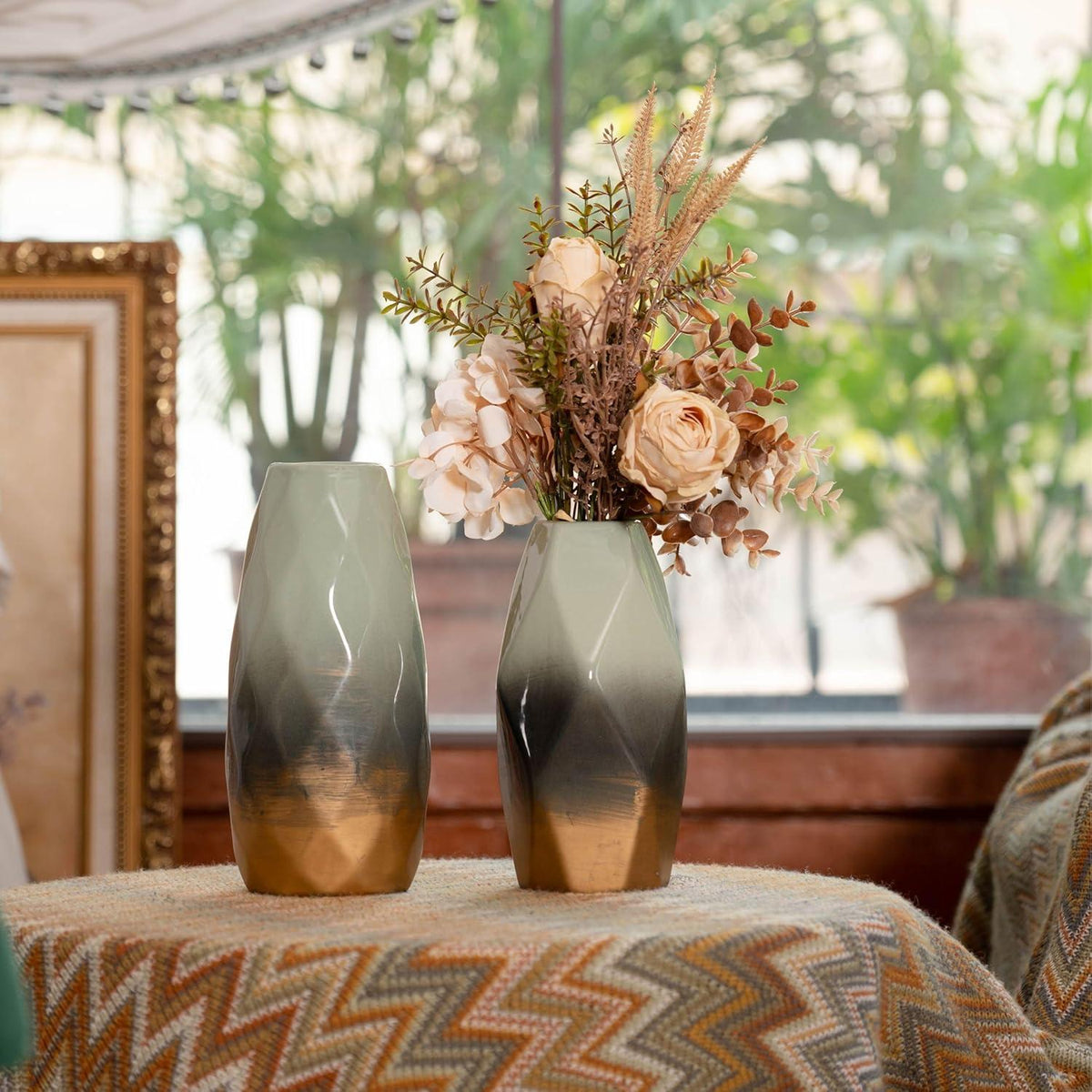 Moderne Grüne Keramik Blumenvase 23cm Höhe Ø10cm deco für Blumen