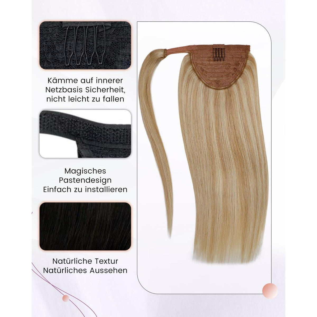 Echthaar Zopf Extension Blond Highlights 45cm