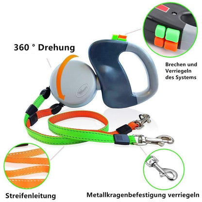 Doppelte Hundeleine Rollleine für 2 Hunde – Verstellbar & Kein Verheddern