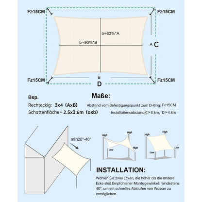 Wasserdichtes Sonnensegel 2x4m Cremeweiß UV-Schutz für Garten & Terrasse