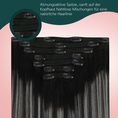 Clip-in Echthaar Extensions Schwarz-Silber Mix 45cm