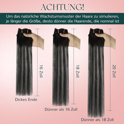 Clip-in Echthaar Extensions Schwarz-Silber Mix 45cm