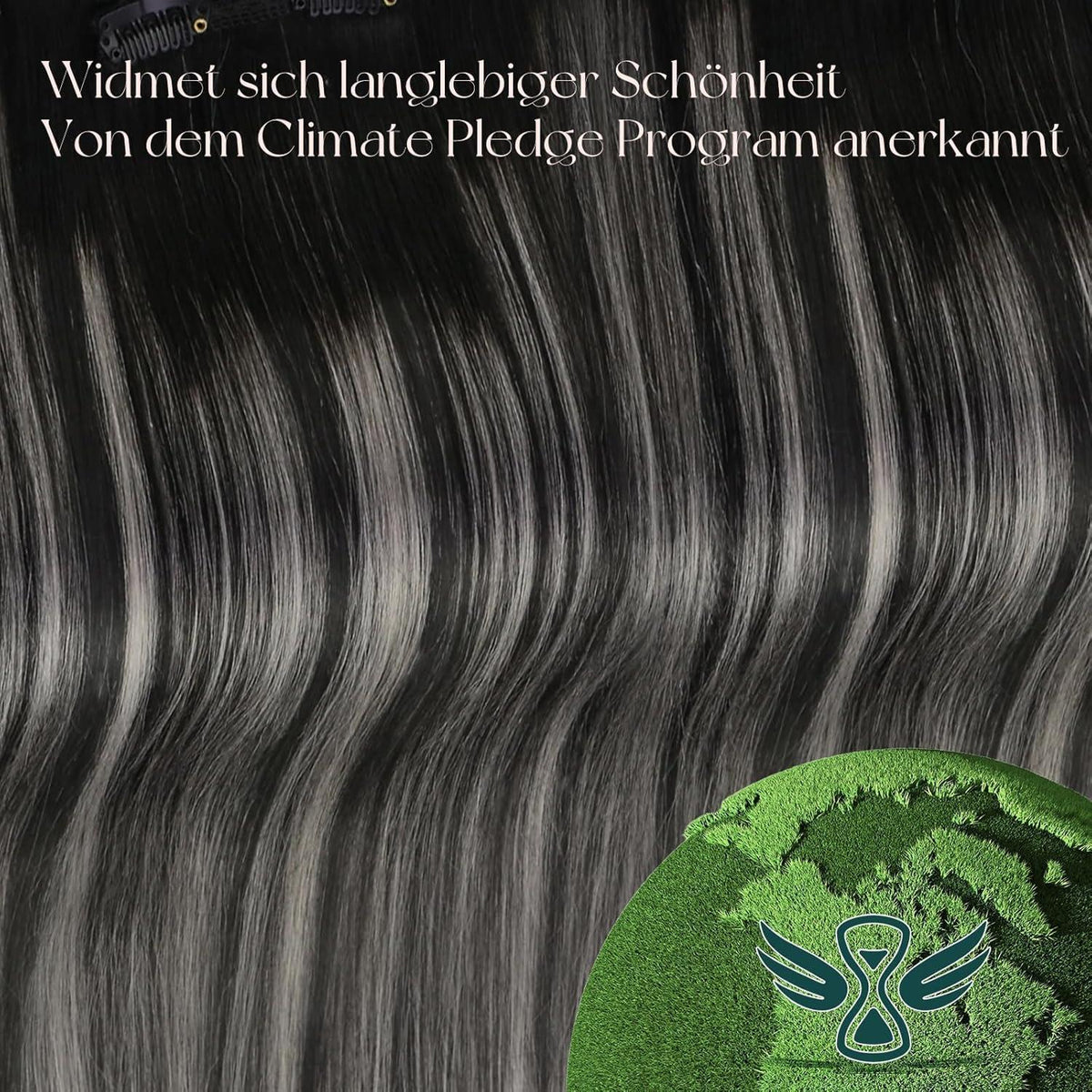 Clip-in Echthaar Extensions Schwarz-Silber Mix 45cm