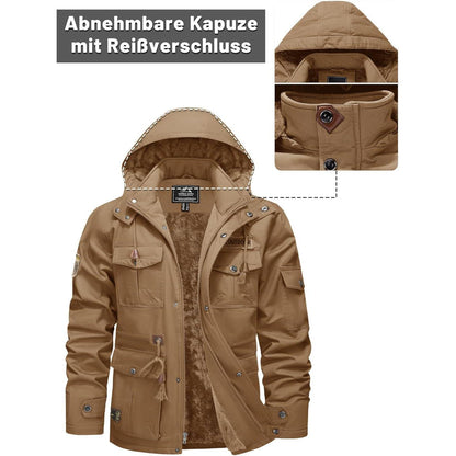 Herren Winterjacke Khaki Lässige Gefütterte Militärjacke mit vielen Taschen