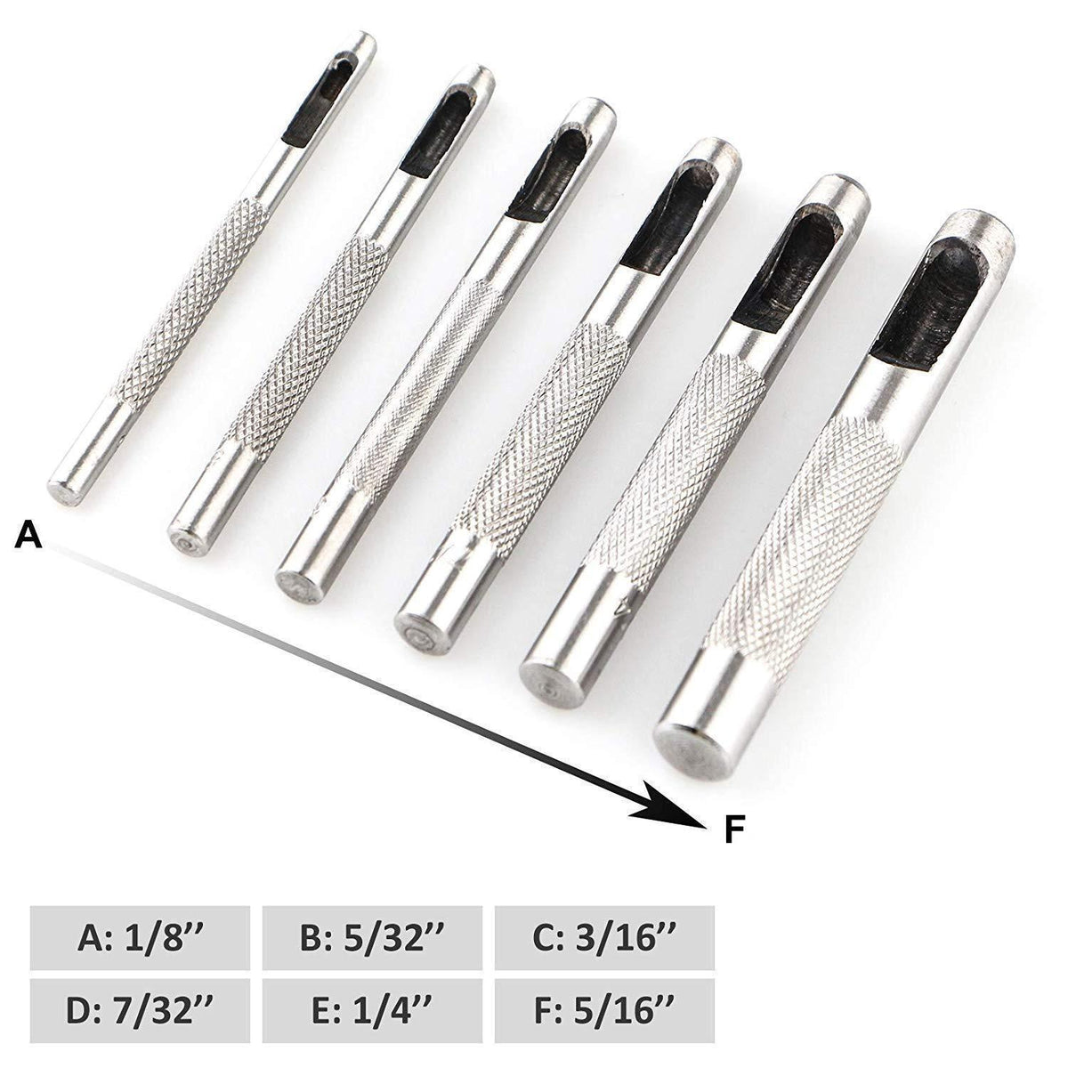 Leder-Lochstanzer Set 3-8mm, 6-teilig, Hartstahl, mit Tasche