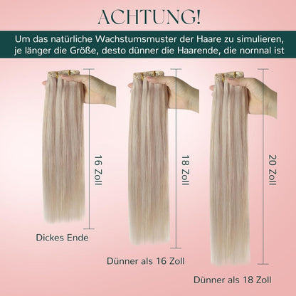 Clip-in Echthaar Extensions Blond Aschblond Gelb 40cm