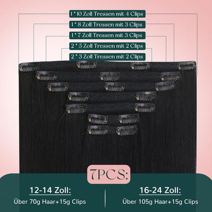 Echthaar Haarverlängerung 45cm #24P27 – Clip-in Extensions