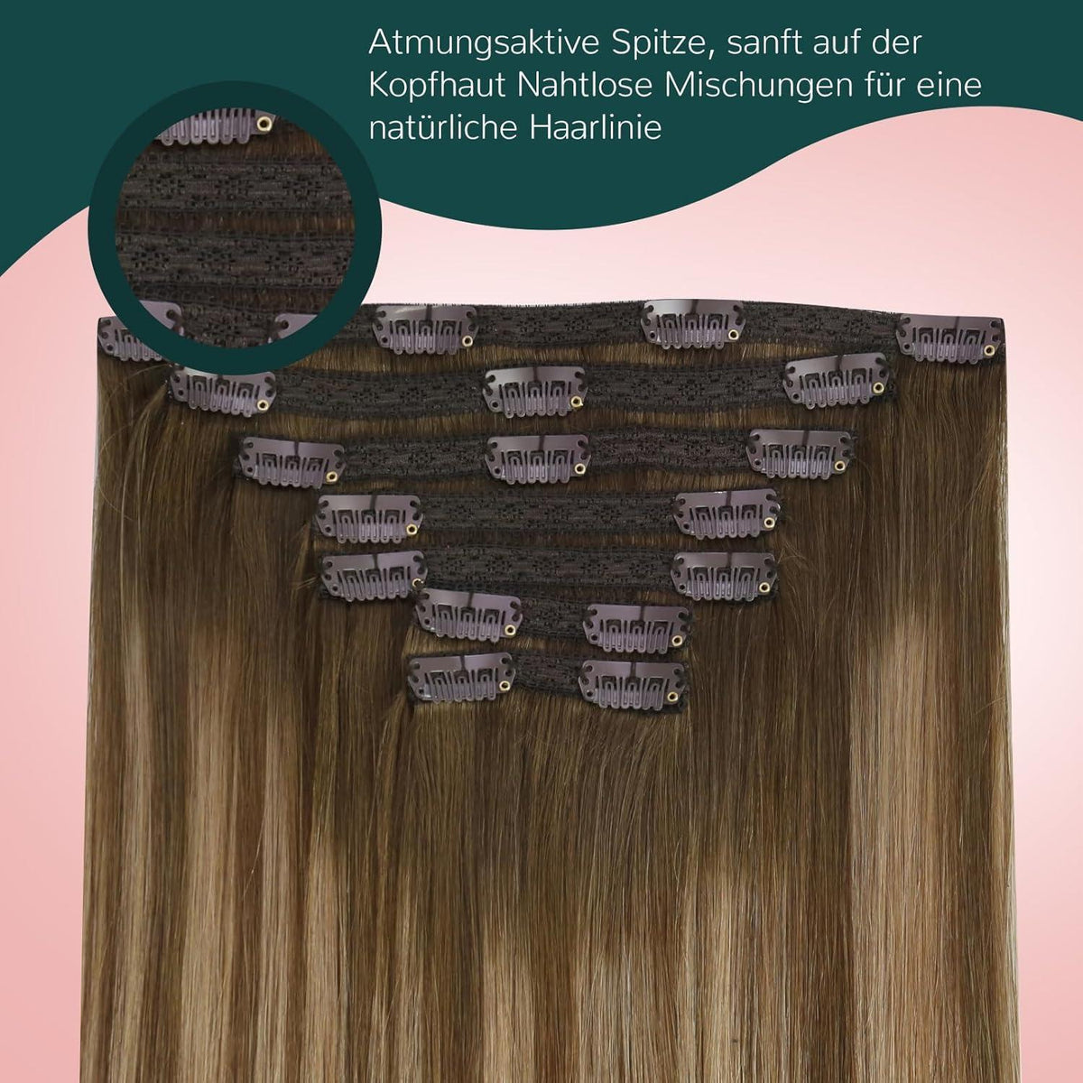 Clip-in Echthaarverlängerung Balayage Mittelbraun mit Blond