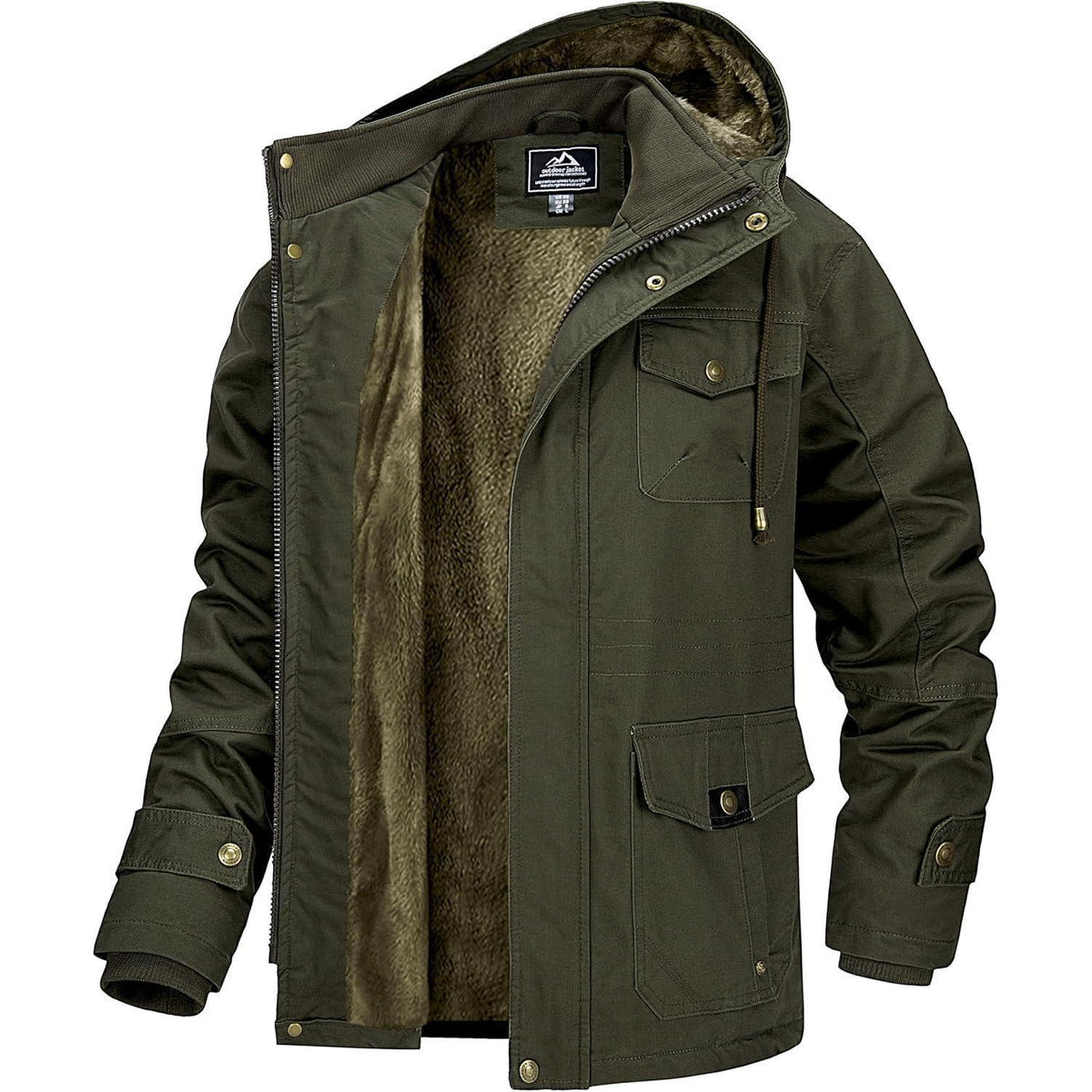 Herren Winterparka Fleecegefüttert Abnehmbare Kapuze Armeegrün