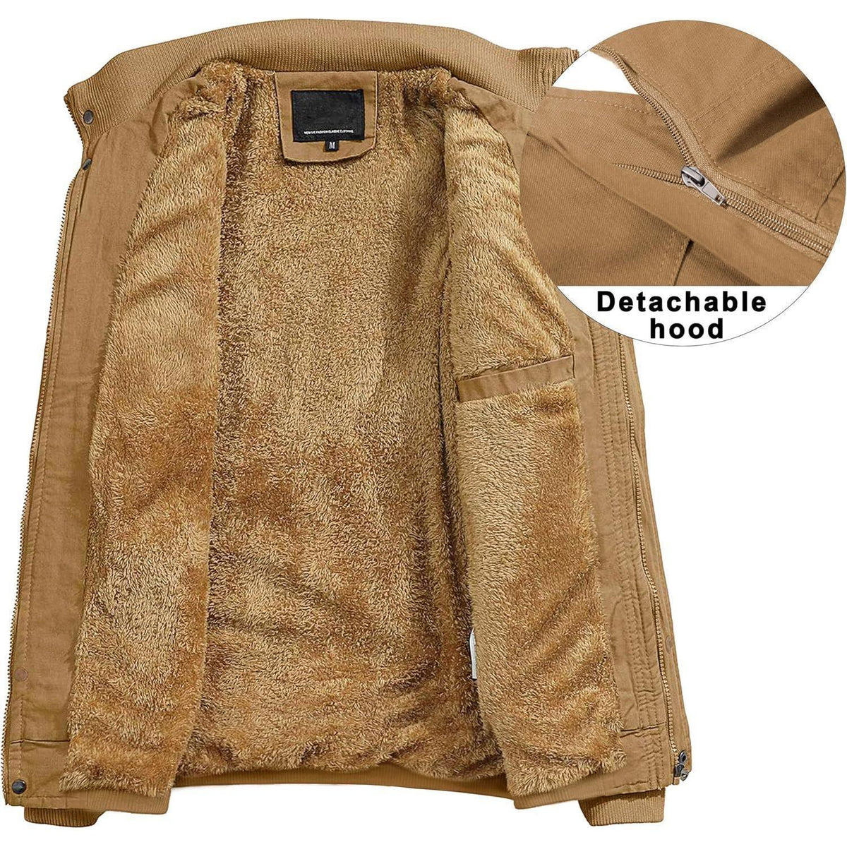 Herren Winterjacke gefüttert Fleece Parka mit Kapuze Khaki