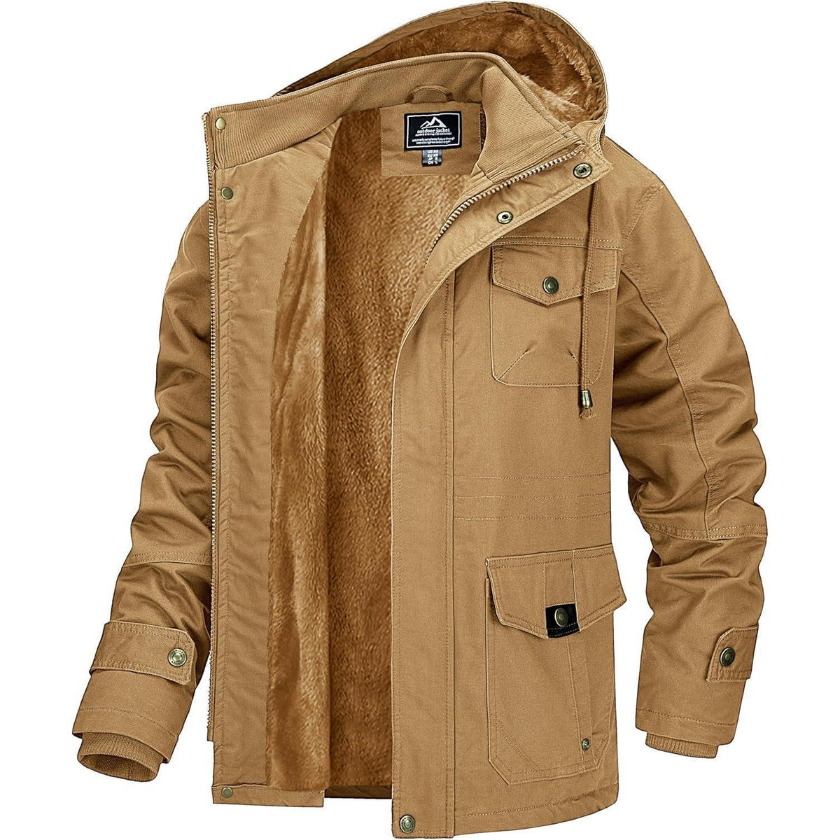 Warme Herren Winterjacke mit abnehmbarer Kapuze Khaki