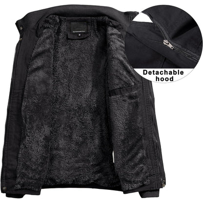 Herren Winterjacke gefüttert Fleece Parka mit Kapuze Schwarz XL