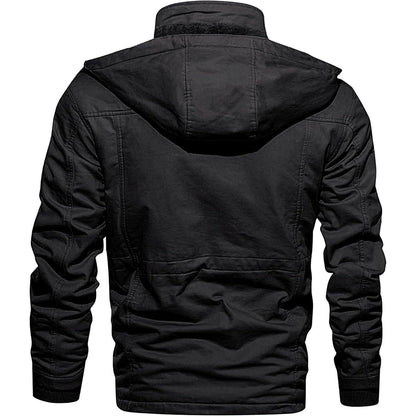 Herren Winterjacke gefüttert Fleece Parka mit Kapuze Schwarz XL