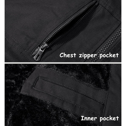 Herren Winterjacke gefüttert Fleece Parka mit Kapuze Schwarz XL