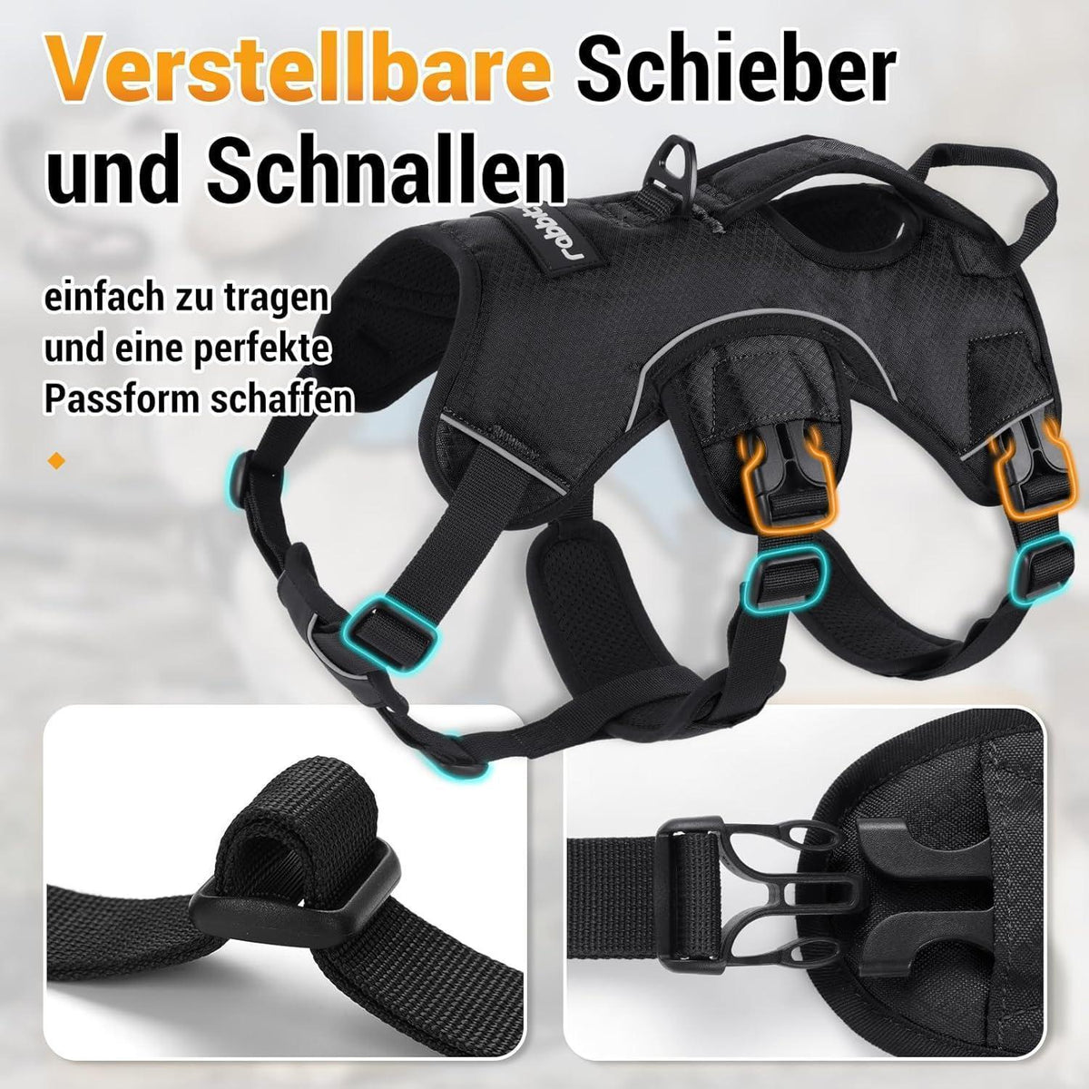 Hundegeschirr mit Griff, ausbruchsicher, L, Schwarz