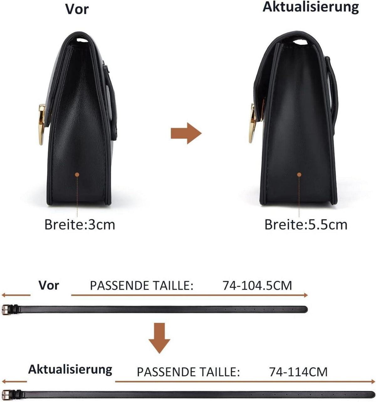 ECOSUSI Gürteltasche Damen Schwarz Wasserdicht Verstellbarer Gurt Hüfttasche