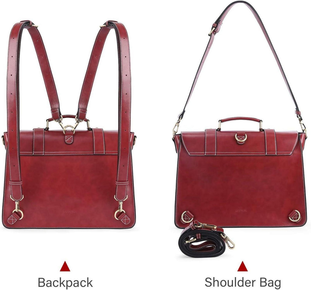 ECOSUSI Damen Laptoptasche 15,6 Zoll Vintage Leder Rot