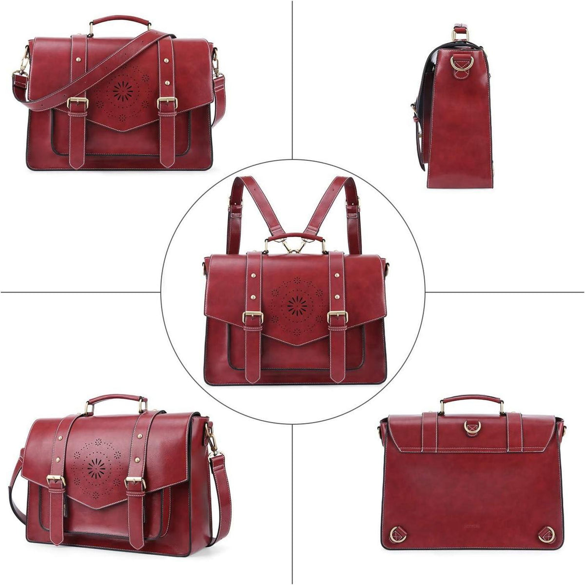 Aktentasche Damen Laptoptasche 15,6 Zoll Leder Vintage Umhängetasche