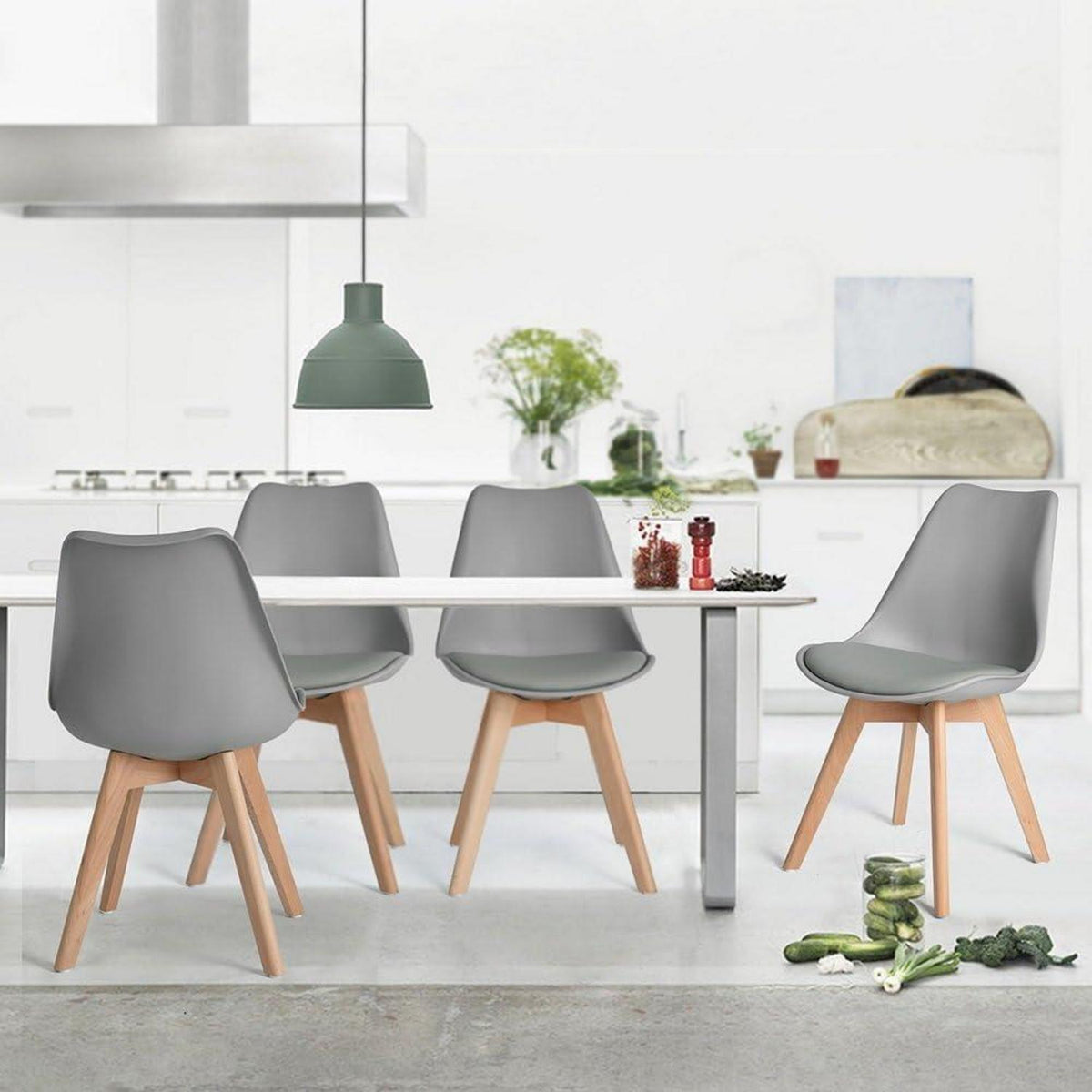 6 Esszimmerstühle Grau, Massivholz Buche, Retro Design