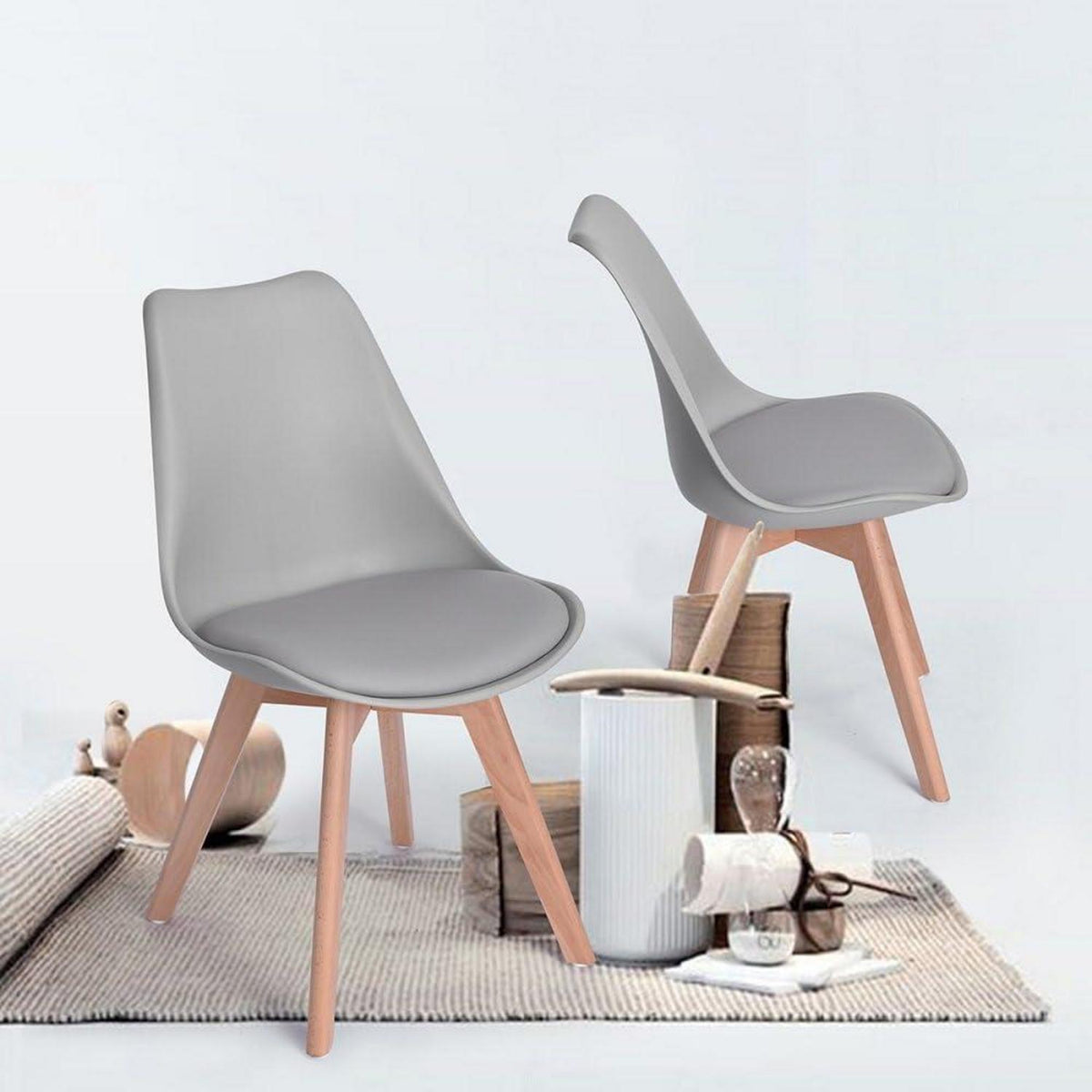 6 Esszimmerstühle Grau, Massivholz Buche, Retro Design