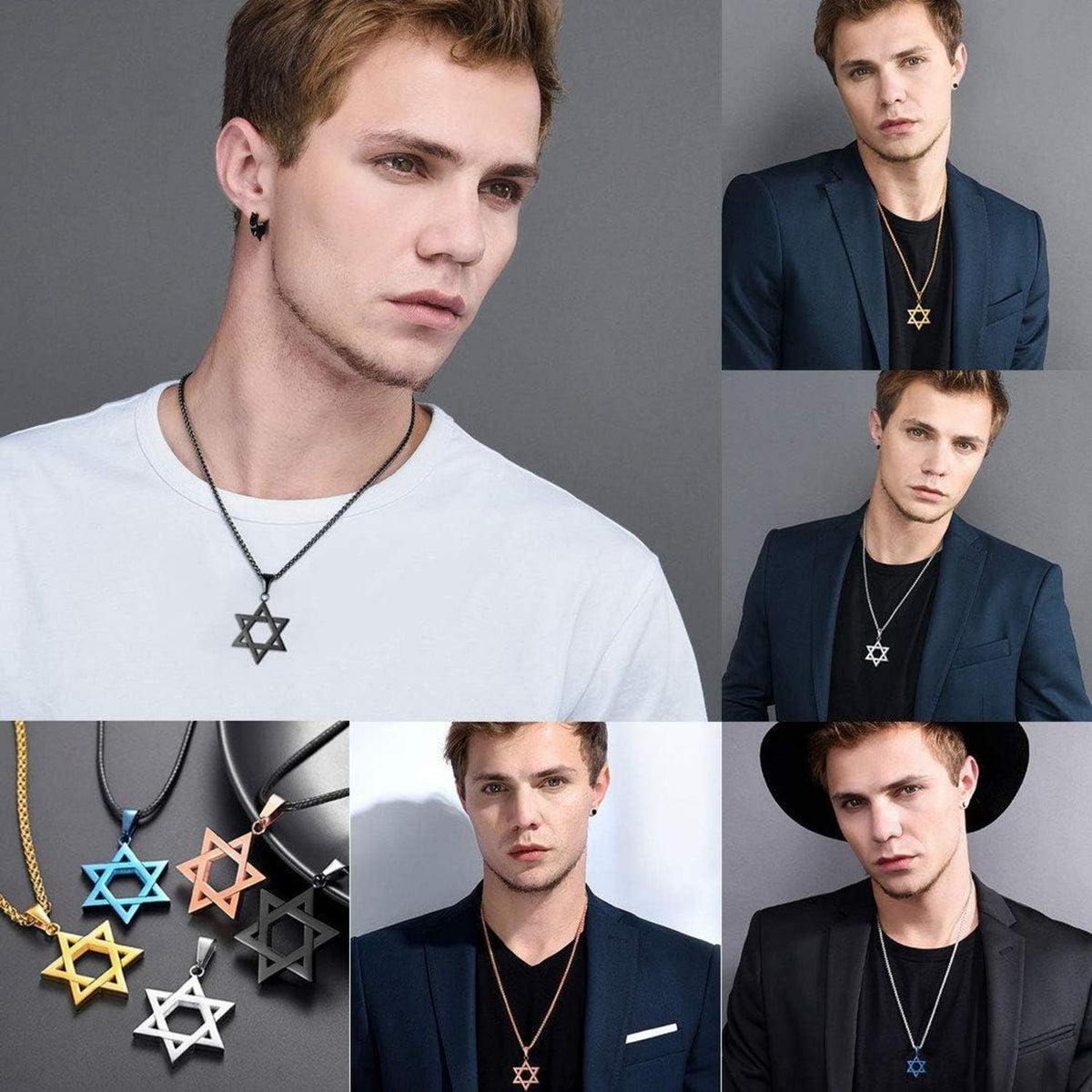Herren Davidstern Anhänger Halskette Rosegold Edelstahl Personalisiert