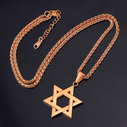 Herren Davidstern Anhänger Halskette Rosegold Edelstahl Personalisiert