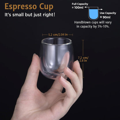 Doppelwandige Espressotassen Set 100ml Borosilikatglas 2er