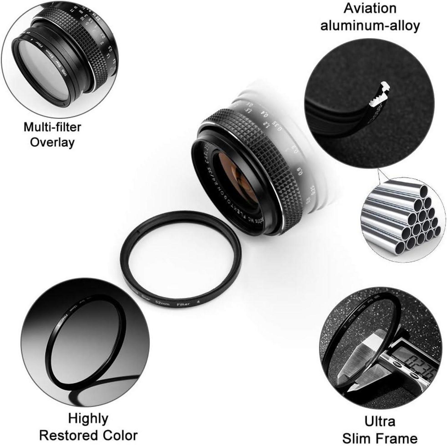 52mm Fotover Sternfilter Set 3er Pack mit Objektivdeckel und