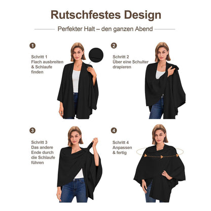 Damen Poncho Strick Cape Weich für Herbst Winter Einheitsgröße Schwarz