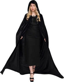 Halloween Umhang mit Kapuze für Damen Herren Kinder - Schwarz XL