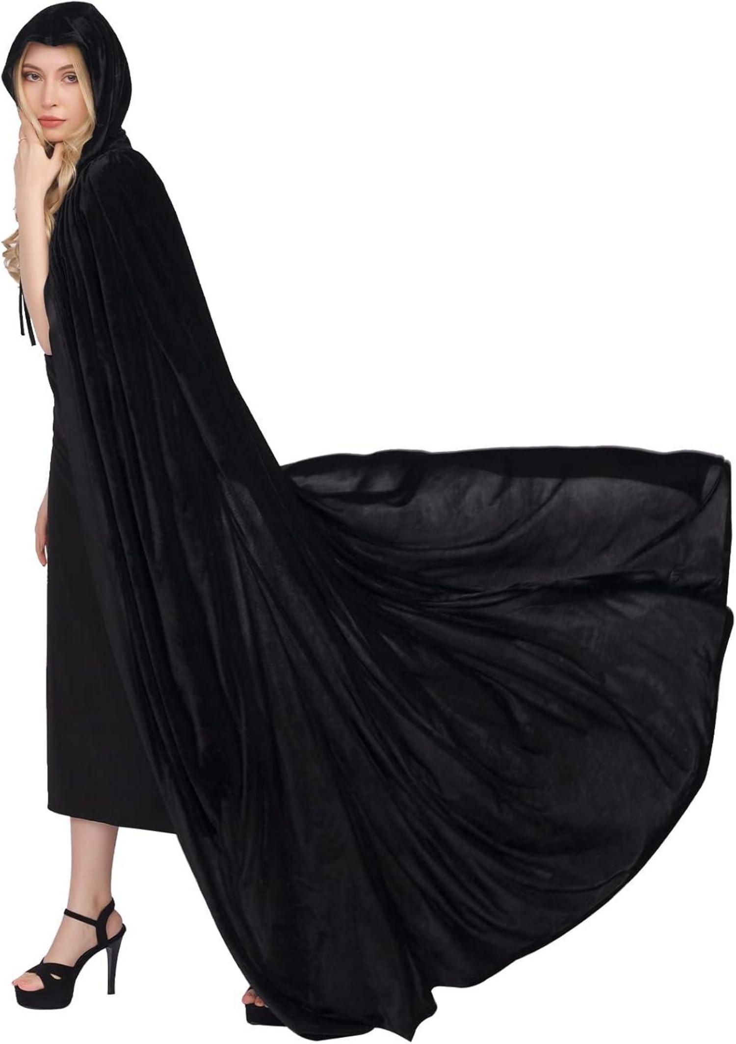 Halloween Umhang mit Kapuze für Damen Herren Kinder - Schwarz XL