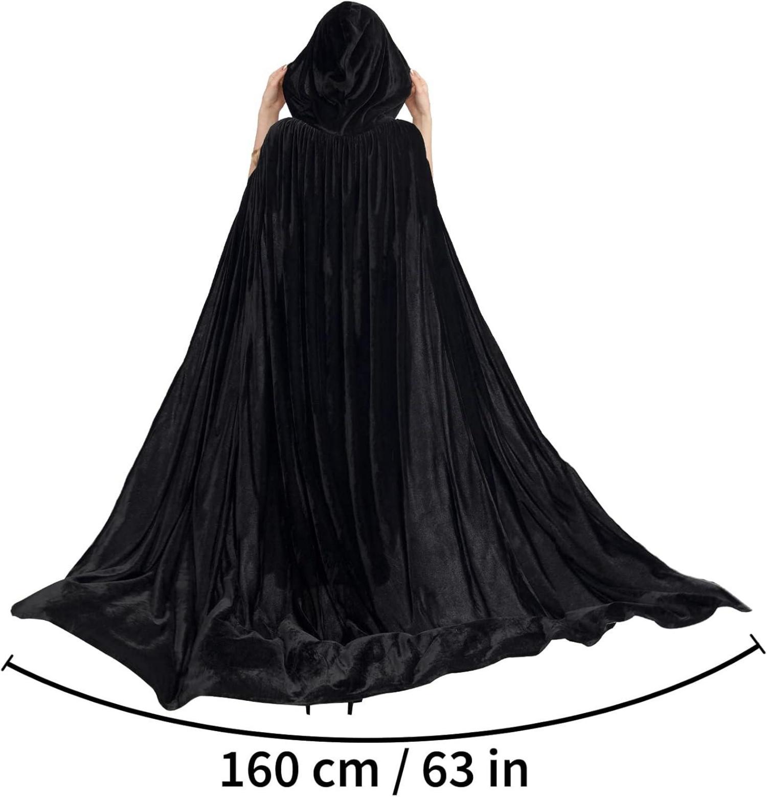 Schwarzer Umhang mit Kapuze Unisex für Halloween Vampir Kostüm XL