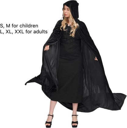 Umhang Kapuze Unisex Samt Vampir Halloween Kostüm Schwarz XL