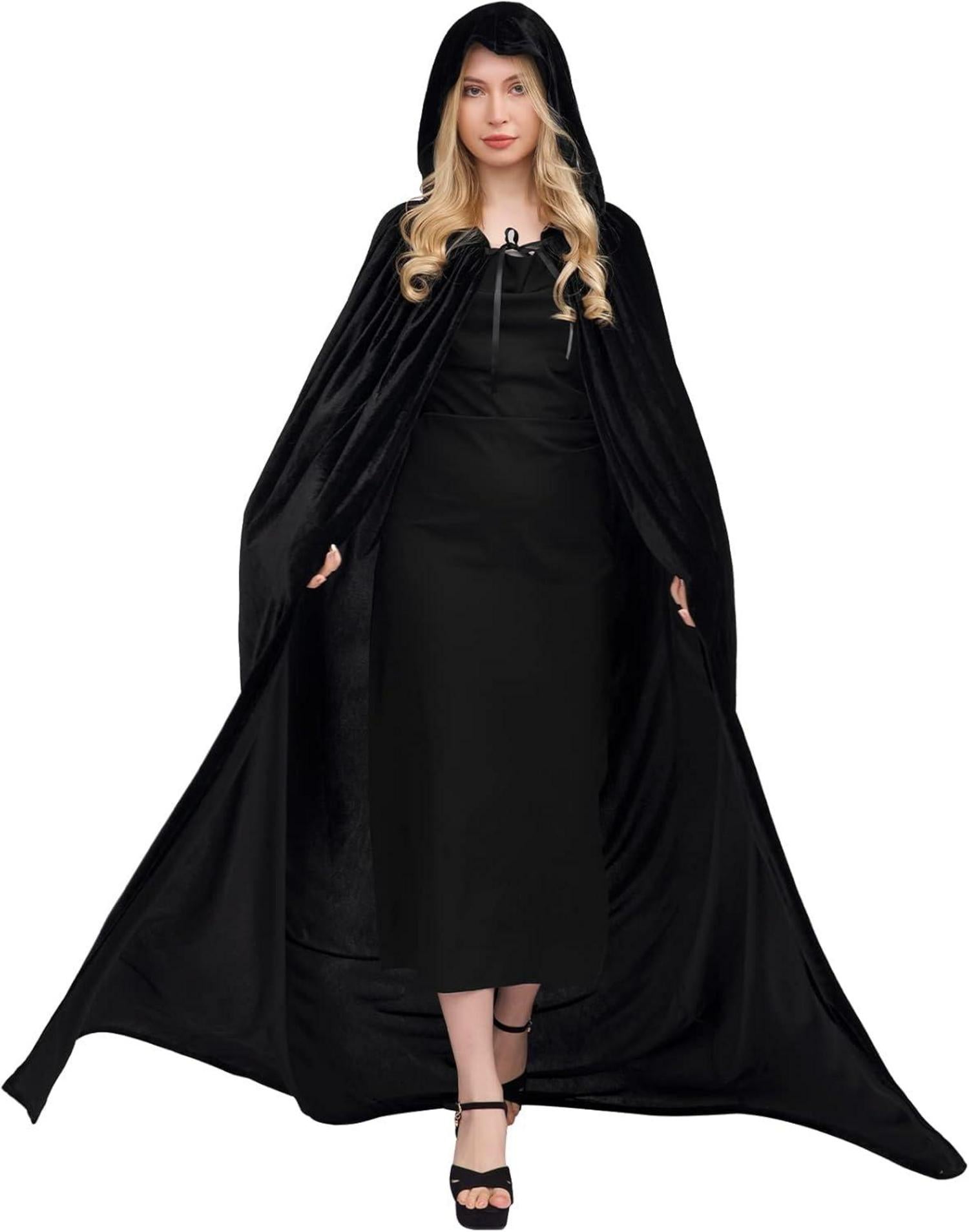 Umhang mit Kapuze Samtstoff Halloween Kostüm Vampir Hexe Cosplay