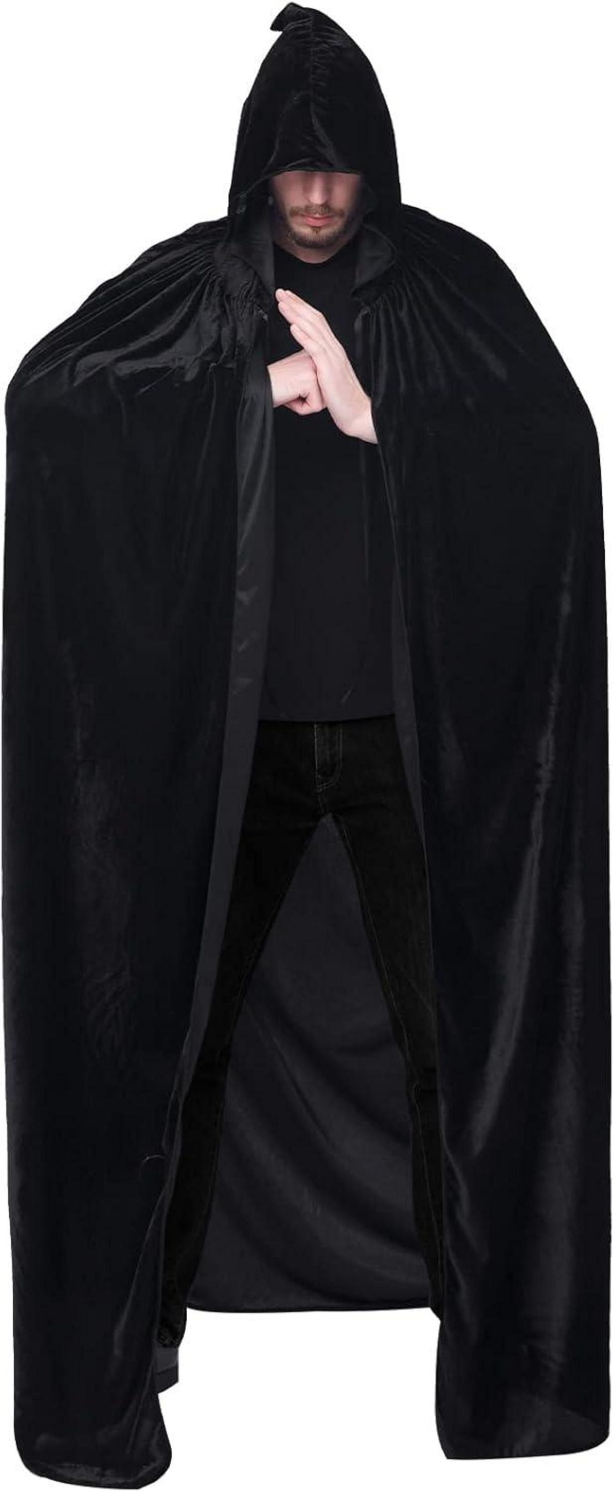 Umhang mit Kapuze Samt Schwarz S Unisex Vampir Halloween Costume