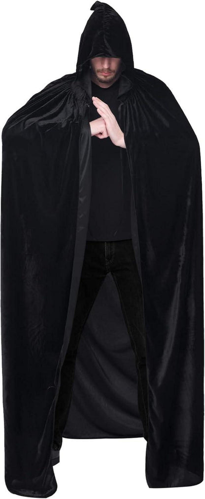 Umhang mit Kapuze Samt Schwarz S Unisex Vampir Halloween Costume
