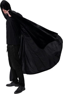 Schwarzer Samt Umhang mit Kapuze Unisex Halloween Kostüm XXL