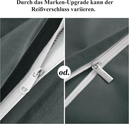 Bettwäsche Set 200x220 Anthrazit Mikrofaser Reißverschluss