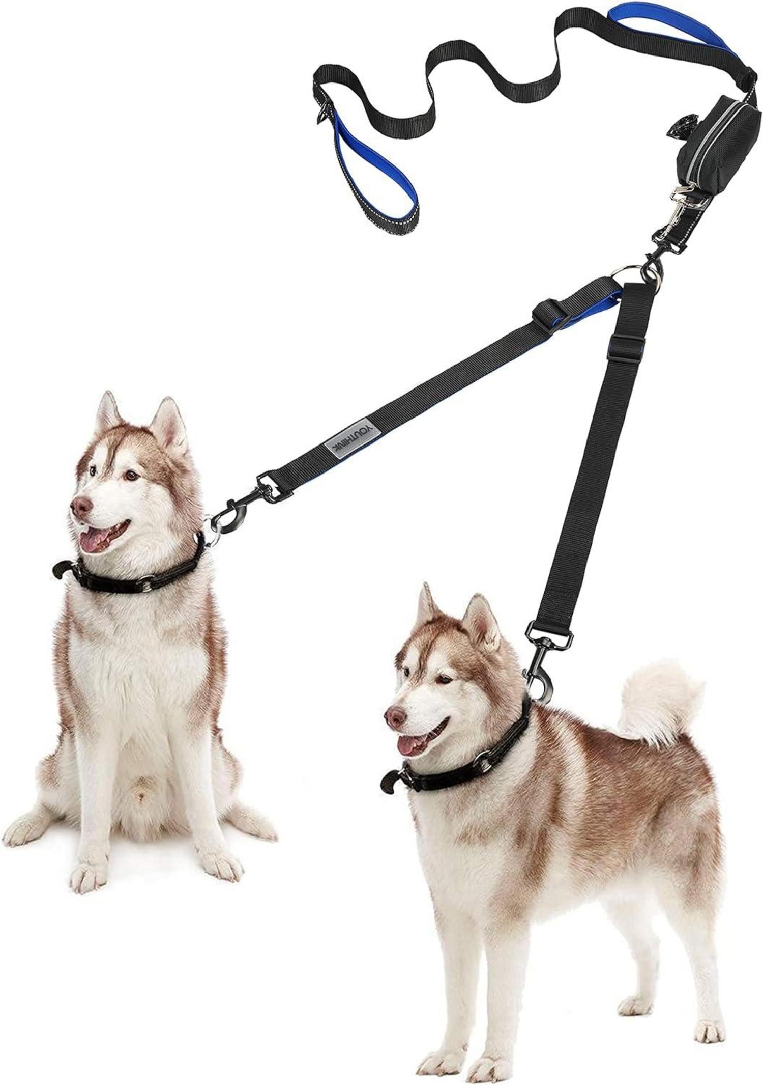 Doppelleine für 2 Hunde Reflektierend Verstellbar mit Kotbeutelspender