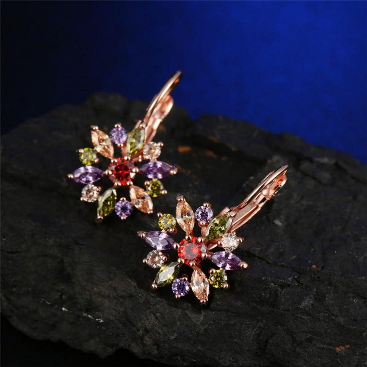 Damen Schmuckset Rosegold Blume Halskette Creolen Zirkonia Geschenkbox