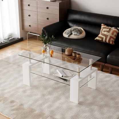 Couchtisch Glas Weiß Hochglanz Rechteckig Modern 100x60x45 cm