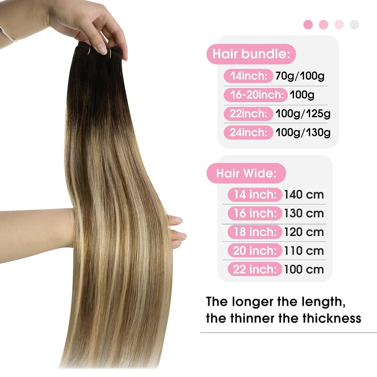 Dunkelbraune Echthaar-Haarverlängerung 35cm Balayage