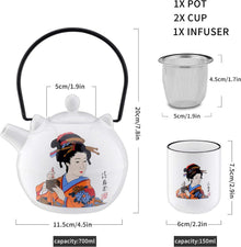 Japanisches Porzellan Teeset - Teekanne 700 ml, 2 Teetassen