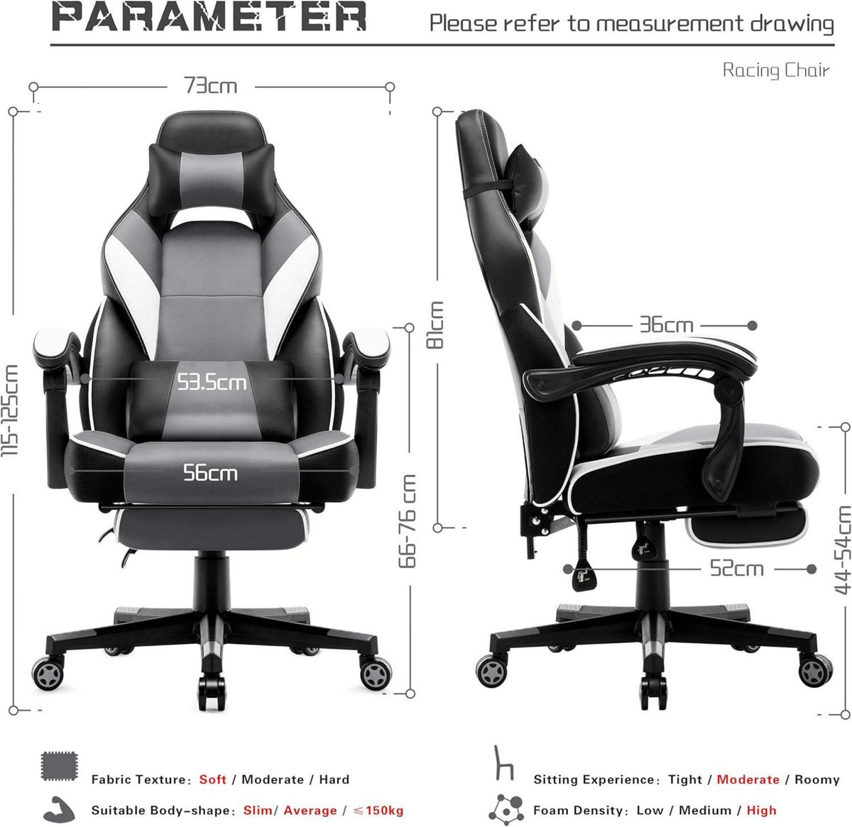 Ergonomischer Gaming Stuhl mit verstellbaren Armlehnen, Racing