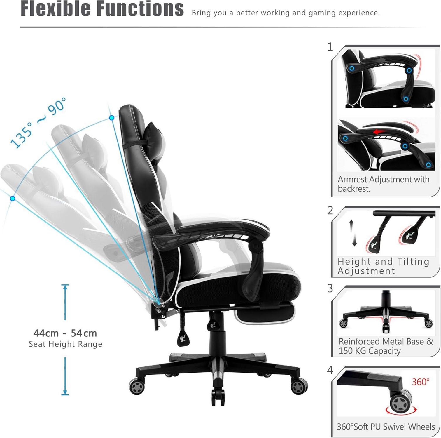Ergonomischer Gaming Stuhl mit verstellbaren Armlehnen, Racing
