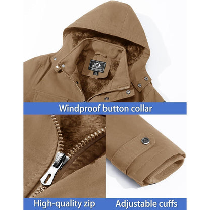 Herren Winterjacke Warm Gefüttert Militärstil Khaki XL