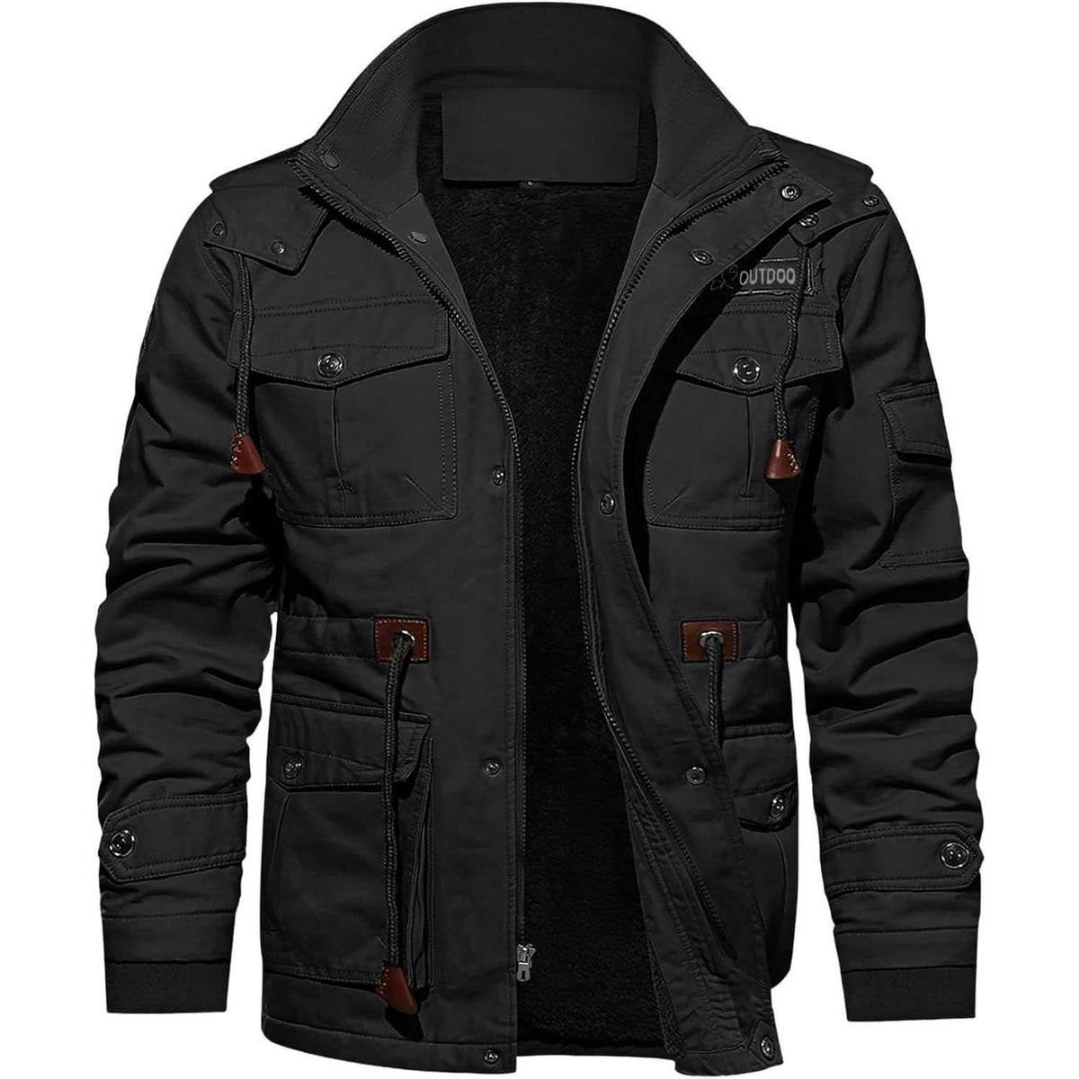 Herren Winterjacke Warm Gefüttert Militärstil Schwarz XL