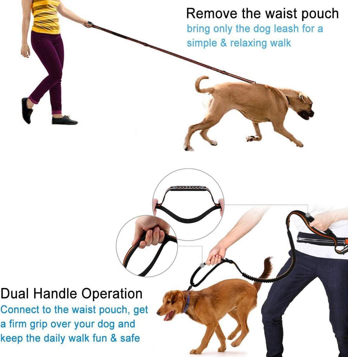 Philorn Freihand Hundeleine 170cm Gürteltasche Reflektierend für Hunde bis 55kg