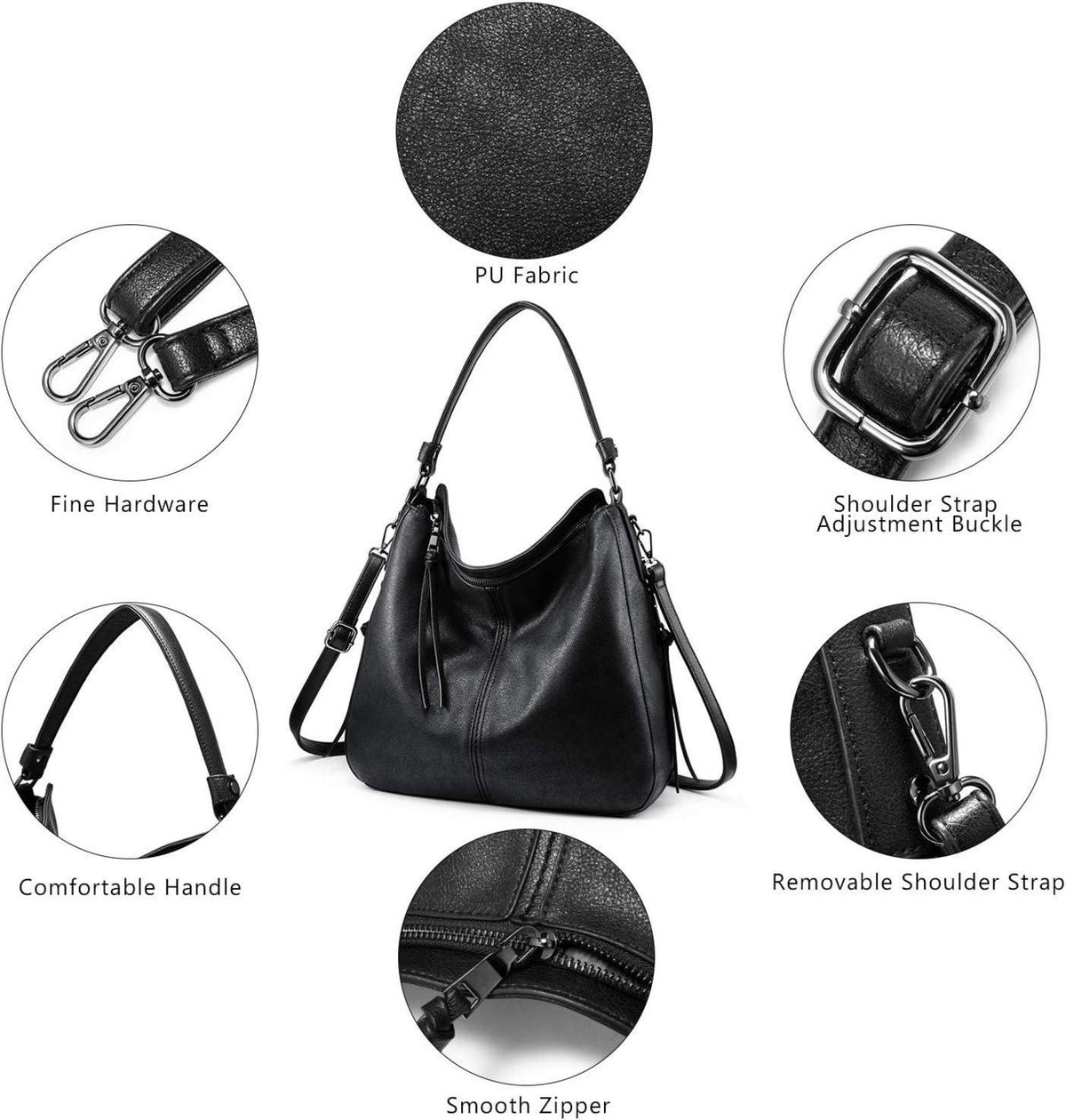 Handtasche Damen Lederimitat Umhängetasche Designer Schwarz