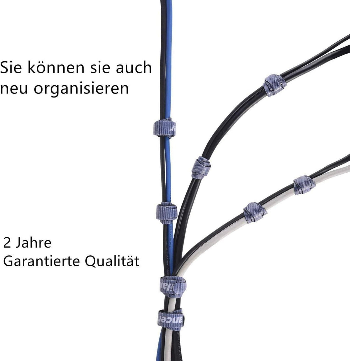 Klett-Kabelbinder 20CM 50 Stück wiederverwendbar Schwarz